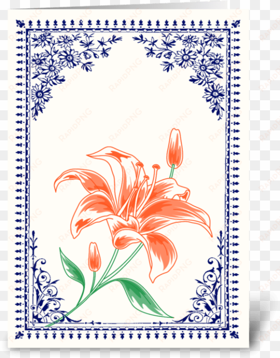 vintage orange flower 4 with blue border greeting card - .:: moondreams::. vintage gelbe karte