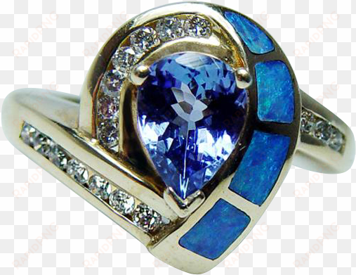 vintage tanzanite opal inlay diamond ring 14k gold