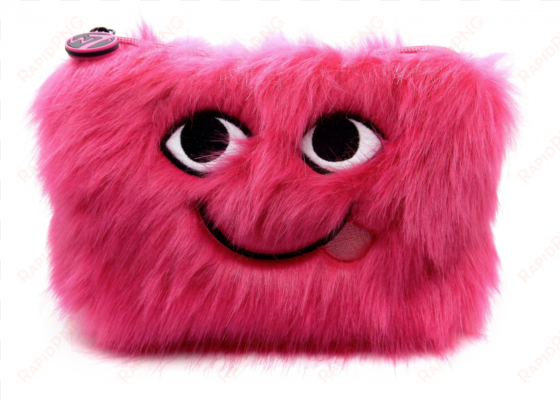 w7 furry emoji cosmetics bag red - w7 make-up/toilettas - embroidered furry pink