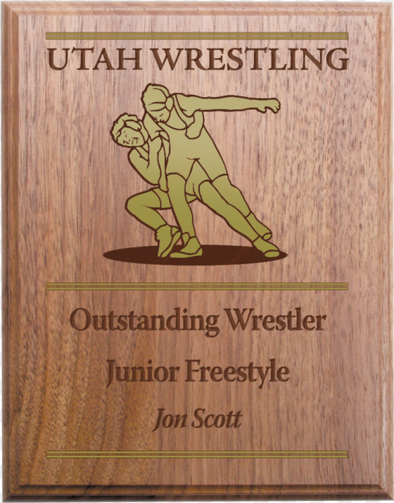 walnut plaque for the utah wrestling event - wrestling plaque