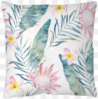 watercolor african protea and tropical leaves pattern - protea flower
