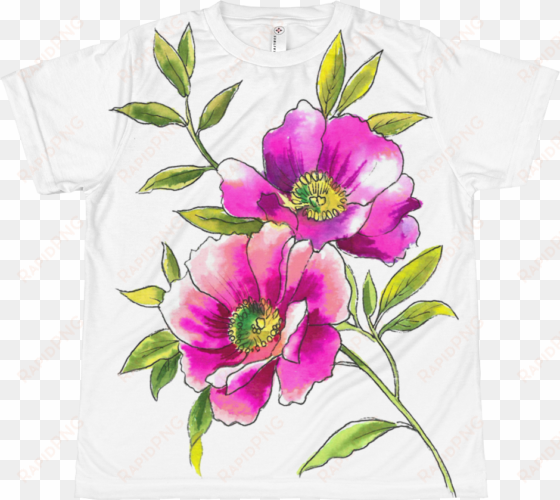 watercolor anemones youth sublimation t-shirt - rosa arkansana