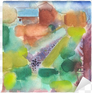watercolor avantgarde autos artwork with village landscape - modern art