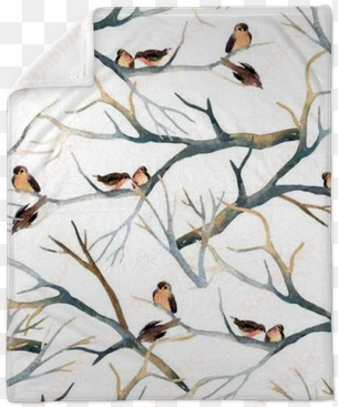 watercolor birds on the tree branches plush blanket - birds in branches
