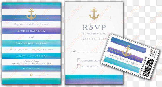 watercolor blue striped nautical wedding invitation - cross