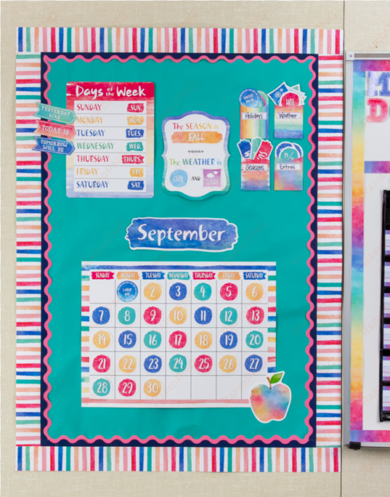 watercolor calendar bulletin board display set alternate - art