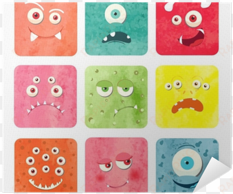 watercolor cartoon monster faces set - watercolor painting