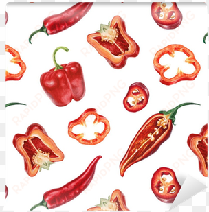 watercolor chili and red pepper pattern wallpaper • - chili watercolor