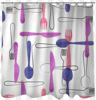 watercolor cutlery seamless pattern in pink and purple - curtain