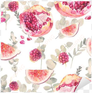 watercolor exotic fruits seamless pattern with eucalyptus - food wallpaper seamless tile