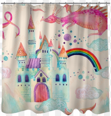 watercolor fairy tale seamless pattern with cute dragon, - patchwork