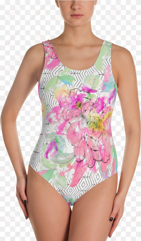 watercolor flower rhombus one-piece swimsuit - one-piece swimsuit