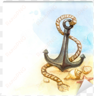 watercolor illustration of anchor and shell wall mural - fashion portable umbrellas - achor - individual unique