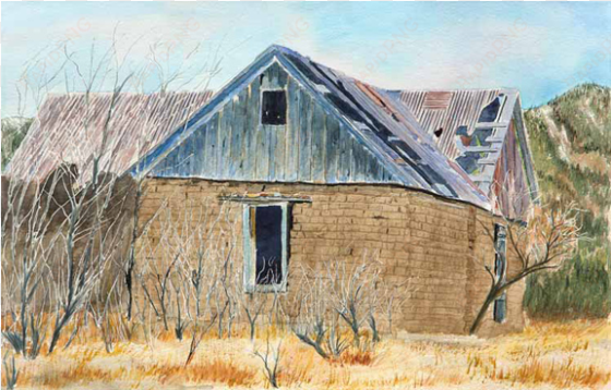 watercolor on paper - barn