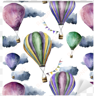 watercolor pattern with bright hot air balloon - hot air balloon