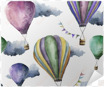 watercolor pattern with bright hot air balloon - watercolor painting