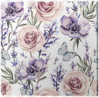 watercolor pattern with the colors of lavender, roses - kwiaty akwarea