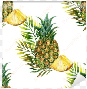 watercolor pineapple seamless pattern wall mural • - Ананас Акварелью