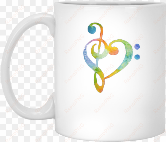 Watercolor Rainbow Heart Bass Clef Musical Note Tee - Colorful Treble Clef Bass Clef Heart transparent png image