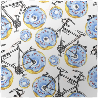 watercolor seamless pattern bicycles with donuts wheels - bicycle