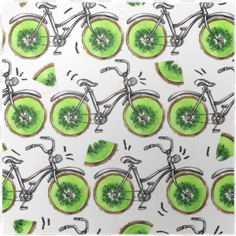 watercolor seamless pattern bicycles with kiwi wheels - bicycle