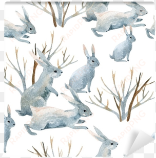 watercolor seamless pattern wall mural • pixers® • - bunny seamless pattern