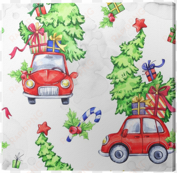 watercolor seamless pattern with cartoon holidays cars, - illustration