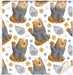 watercolor seamless pattern with cute smiling sitting - mural