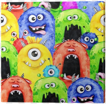 watercolor seamless pattern with funny monster heads - watercolor painting