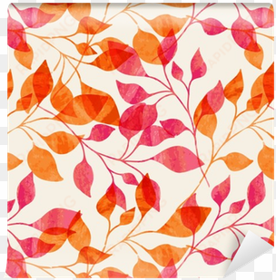watercolor seamless pattern with pink and orange autumn - orange leaves pattern