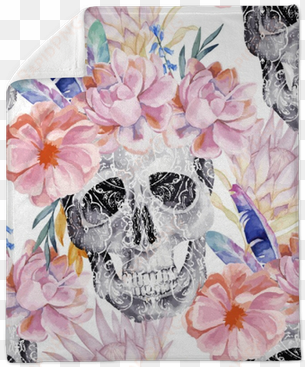 watercolor seamless pattern with skull, peony, protea - satans schwester-sammlung mauspad