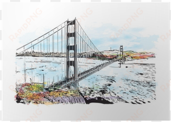 watercolor splash with sketch of golden gate, san francisco, - golden gate water color