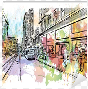 watercolor splash with sketch of street san francisco, - painting