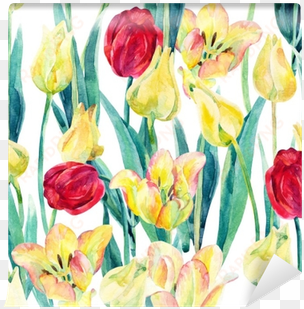 watercolor spring tulips field seamless pattern wall - watercolor painting