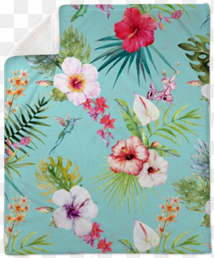 watercolor tropical floral pattern plush blanket • - jayjun anti-dust whitening mask 10 pcs