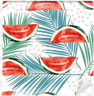 watercolor tropical leaves and watermelon seamless - natural foods