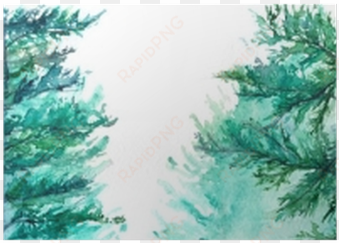 watercolor turquoise winter wood forest pine landscape - acuarela bosque pinos