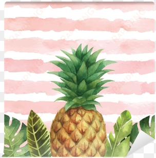 watercolor vector banner tropical leaves and pineapple - argento sc seafoam glass frame, 4 x 6