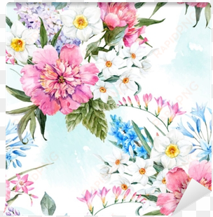 watercolor vector floral pattern wall mural • pixers® - design art 'watercolor pink floral composition' oil