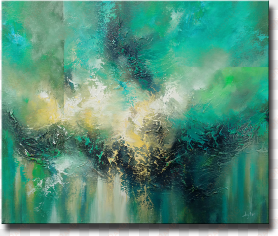 "waves of emerald and gold - green and gold painting