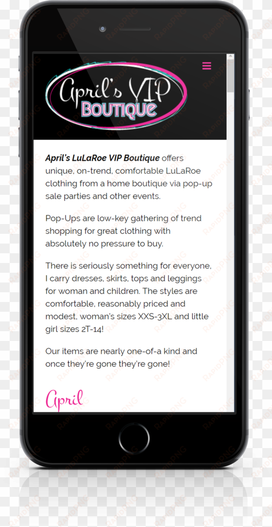 website design & development for april's vip lularoe - iphone