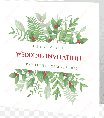Wedding Day Invite Christmas Greenery Holly 140mm X - Wedding transparent png image