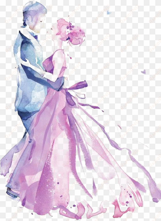 wedding invitation watercolor painting drawing - wedding couple watercolour