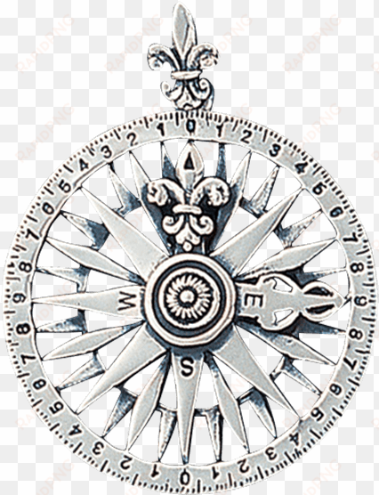 white bronze compass rose pendant - bling jewelry round compass 925 silver pendant