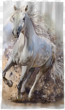 white horse runs watercolor painting blackout window - white horse running painting