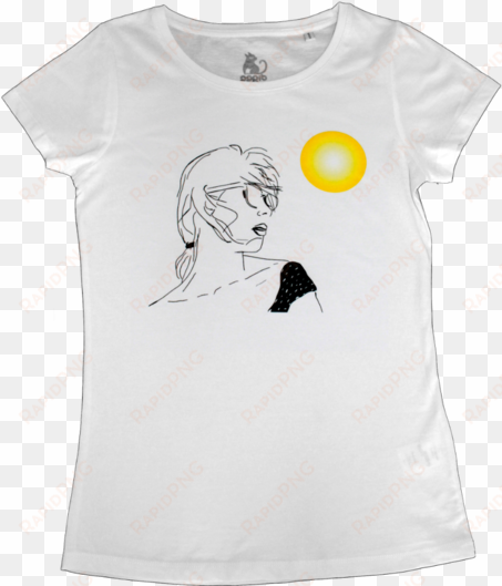 white t-shirt with sun and women motives - sketch