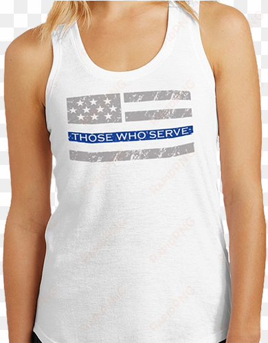 white womens tank top with those who serve logo in - thin blue line