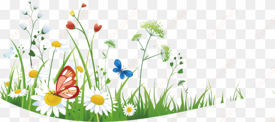 wild flowers with grass - clip art
