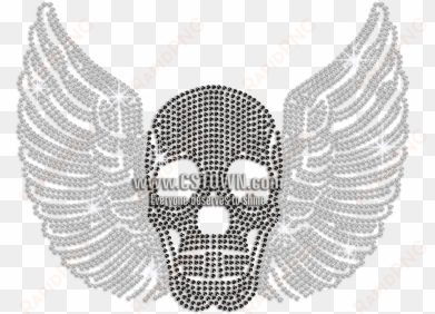 winged black skull hotfix rhinestone transfer design - skull