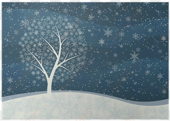 winter card of snowfall with snowy tree - stock photography